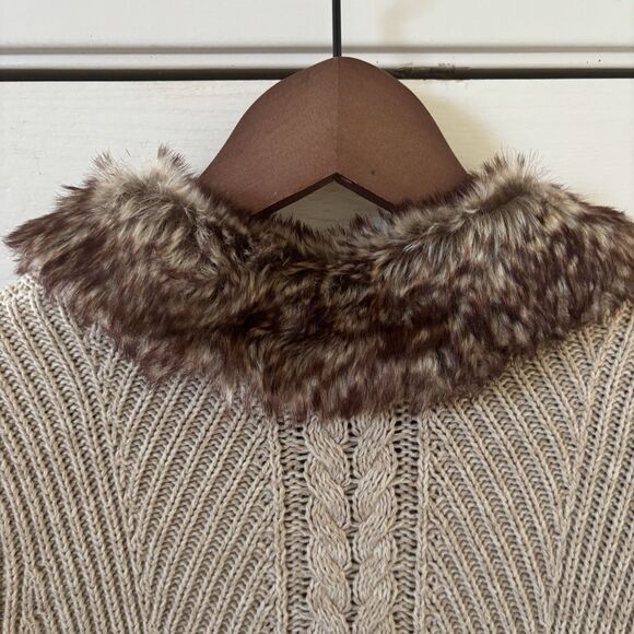 Womens Cable Knit Sweater Faux Fur Collar M Y2K Bohemian Hippie Comfy Indie City - Picture 10 of 11